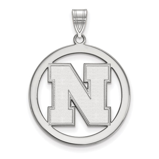 Sterling Silver Rhodium Plated Logoart University Of Nebraska Letter N Large Circle Pendant