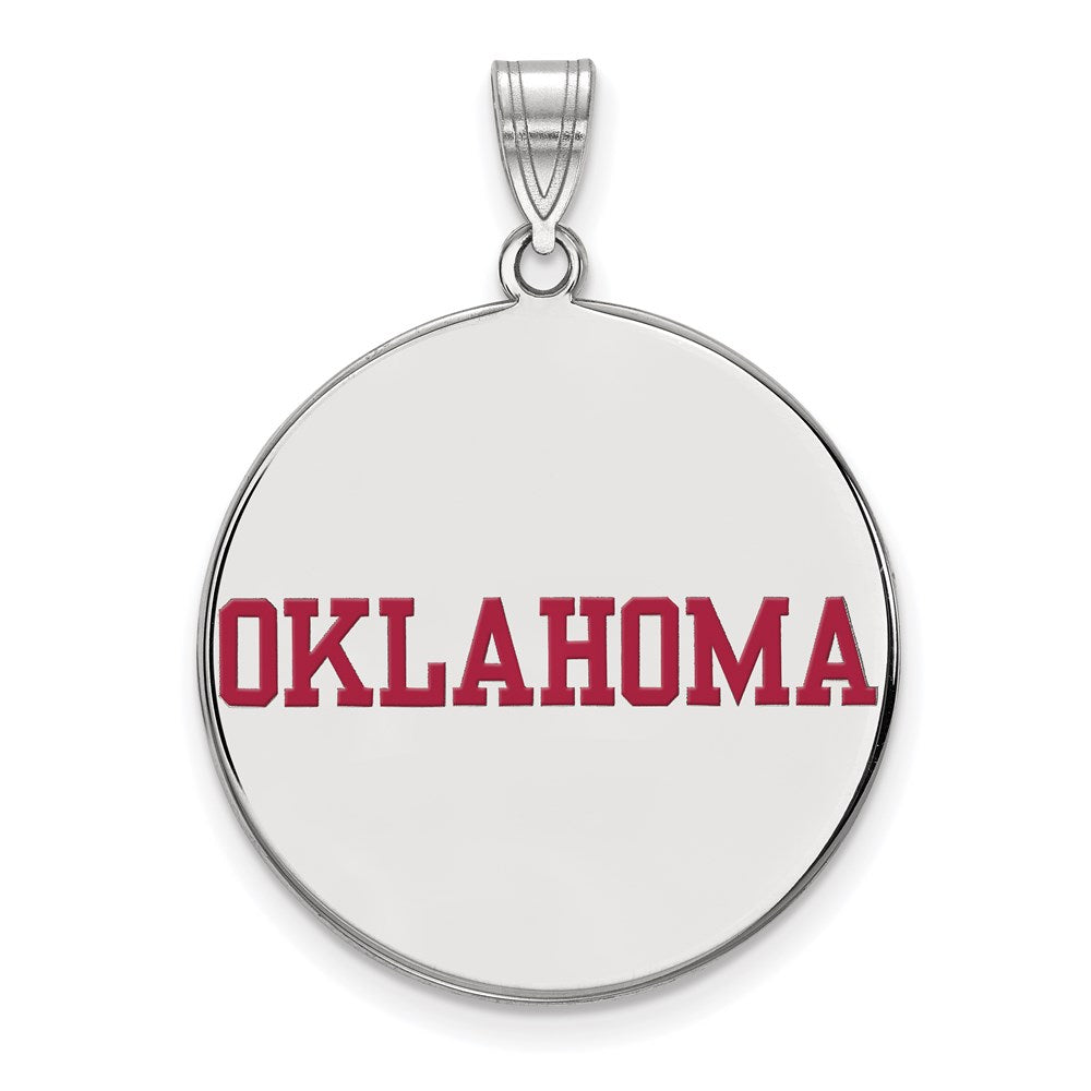 Sterling Silver Rhodium Plated Logoart University Of Oklahoma Extra Large Enameled Disc Pendant