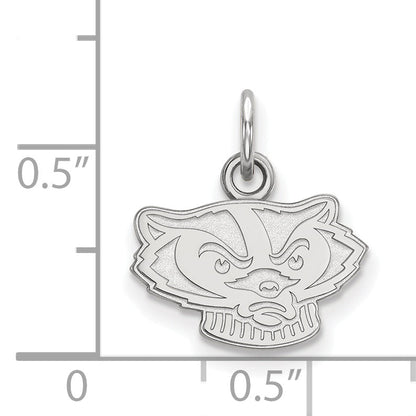 Sterling Silver Rhodium Plated Logoart University Of Wisconsin Badger Extra Small Pendant