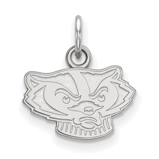 Sterling Silver Rhodium Plated Logoart University Of Wisconsin Badger Extra Small Pendant