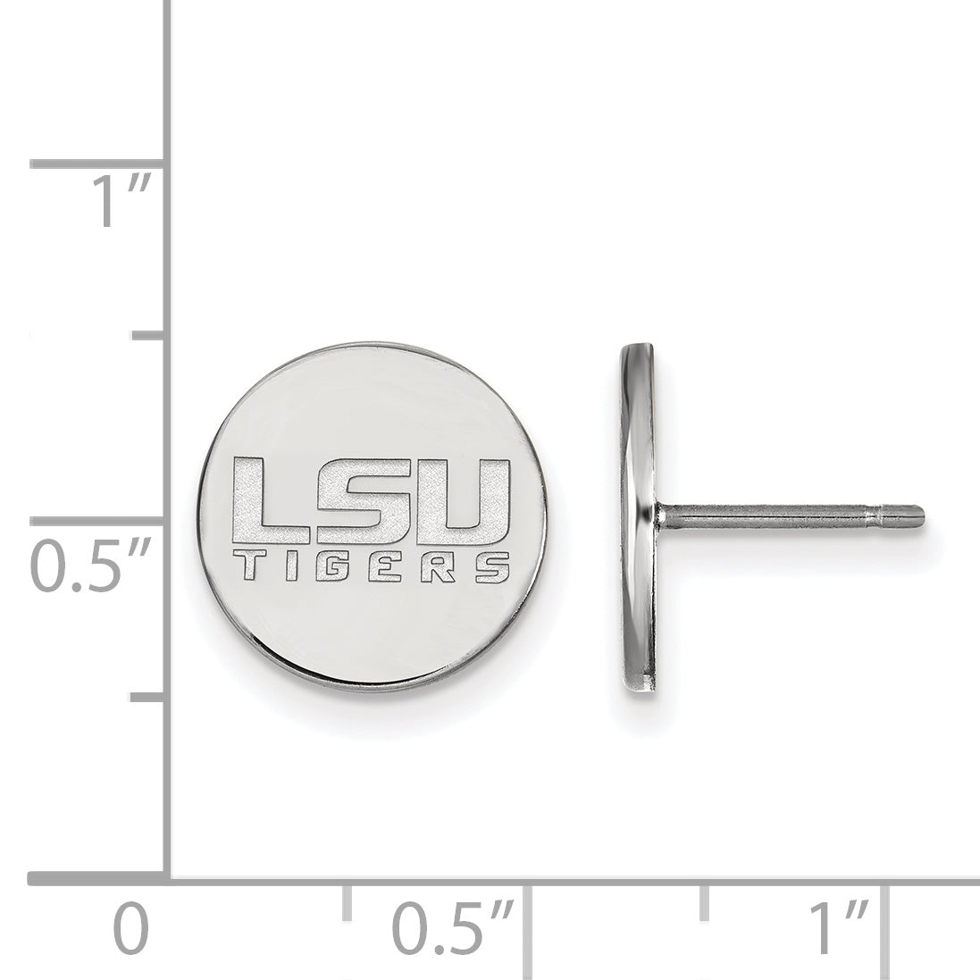 Sterling Silver Rhodium Plated Logoart Louisiana State University L S U Tigers Small Disc Post Earrings