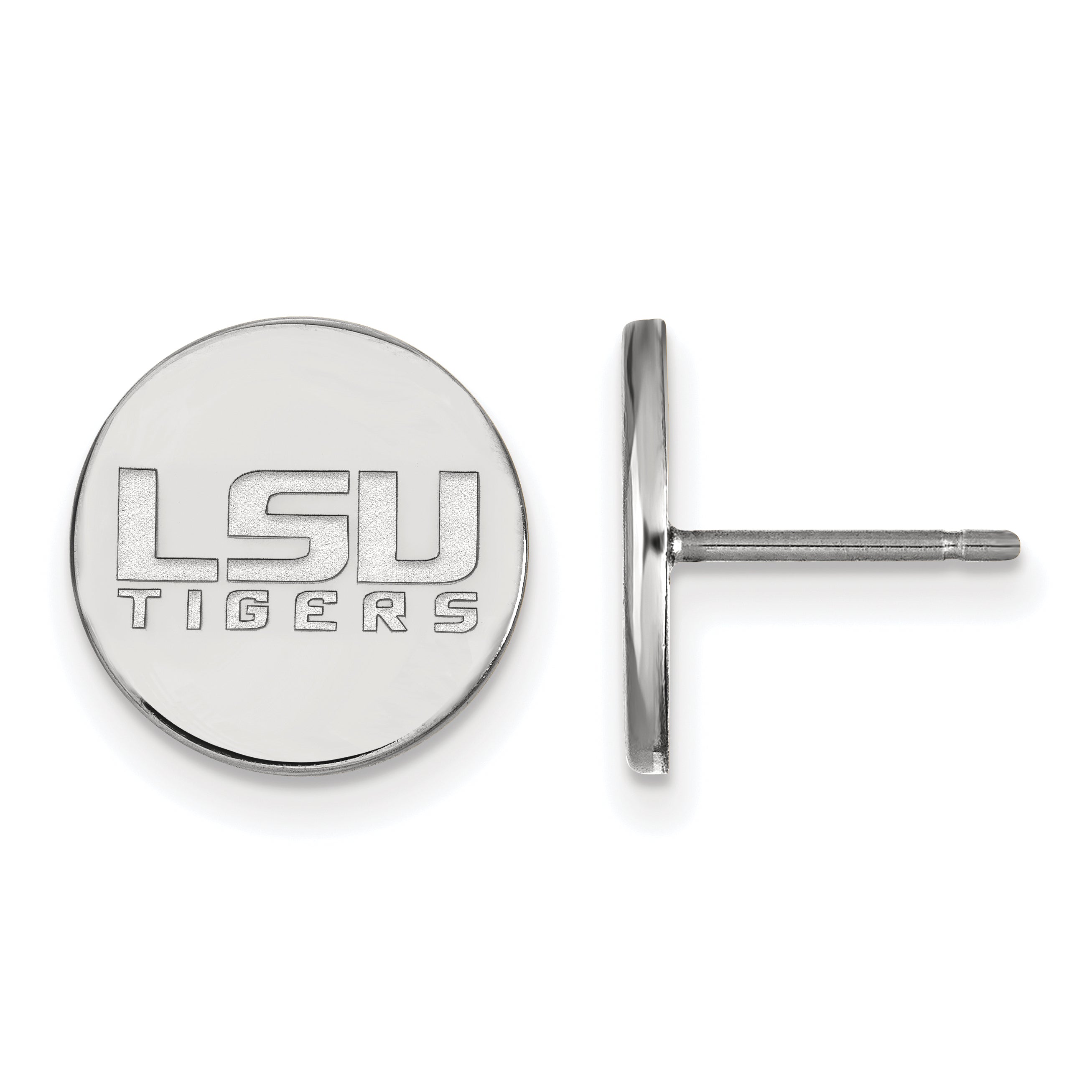 Sterling Silver Rhodium Plated Logoart Louisiana State University L S U Tigers Small Disc Post Earrings