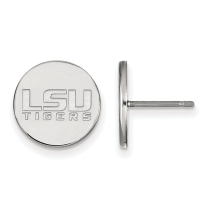 Sterling Silver Rhodium Plated Logoart Louisiana State University L S U Tigers Small Disc Post Earrings