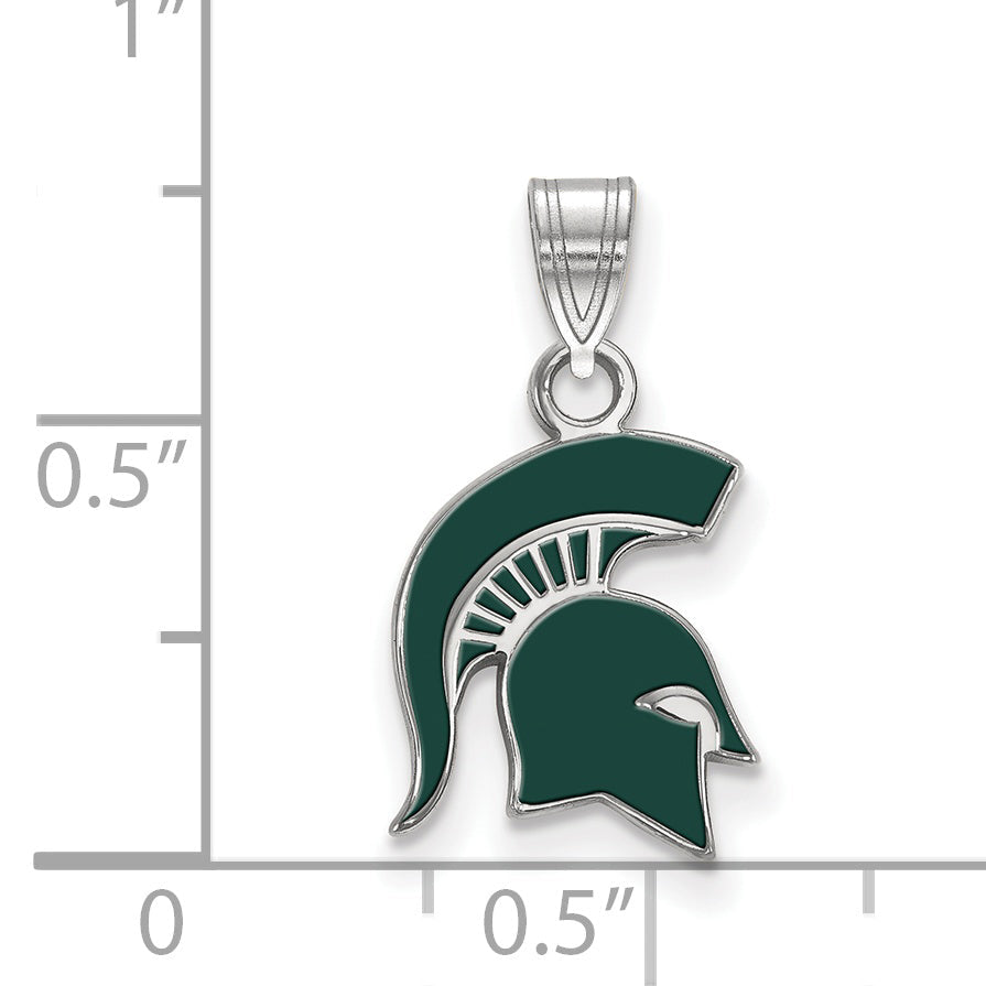 Sterling Silver Rhodium Plated Logoart Michigan State University Spartan Small Enameled Pendant
