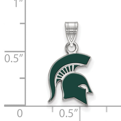 Sterling Silver Rhodium Plated Logoart Michigan State University Spartan Small Enameled Pendant