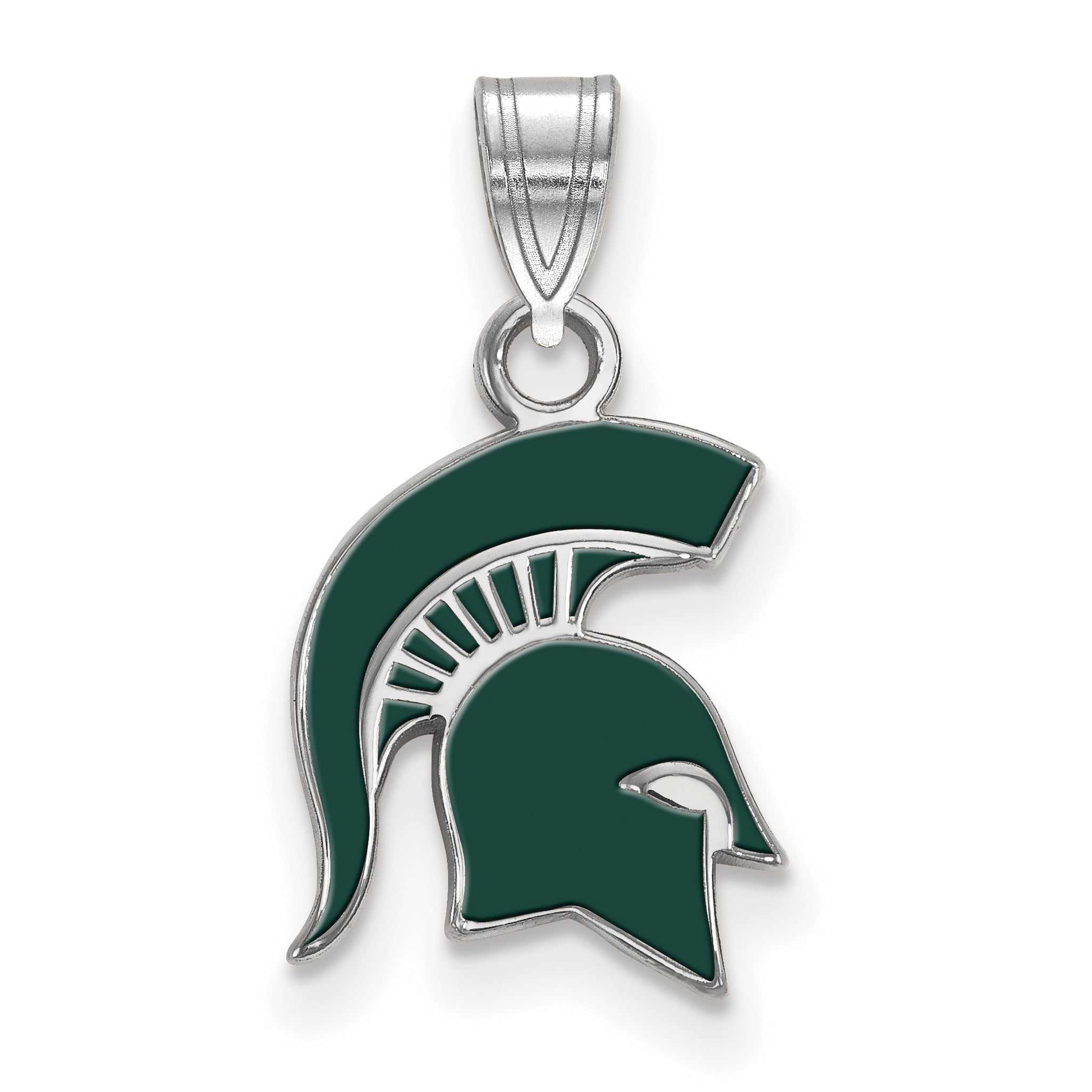 Sterling Silver Rhodium Plated Logoart Michigan State University Spartan Small Enameled Pendant