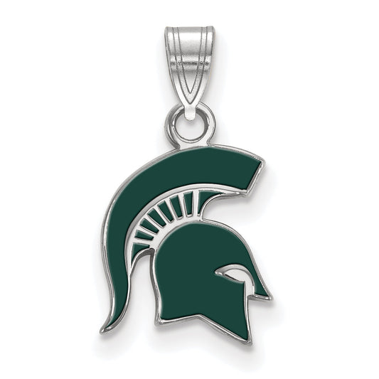 Sterling Silver Rhodium Plated Logoart Michigan State University Spartan Small Enameled Pendant