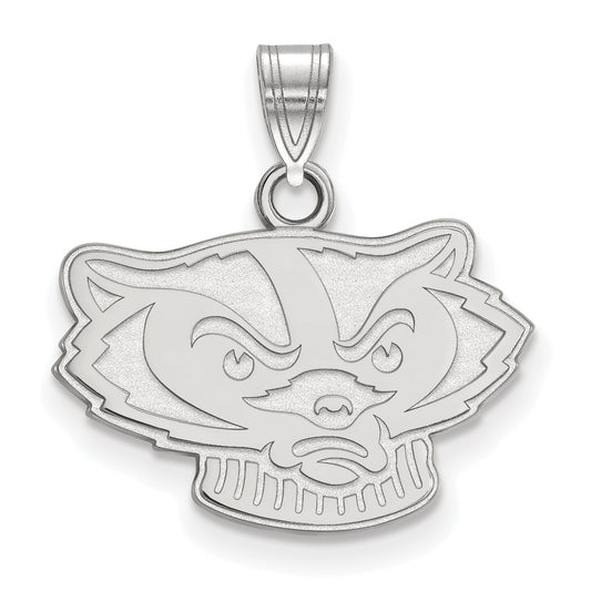 Sterling Silver Rhodium Plated Logoart University Of Wisconsin Badger Small Pendant