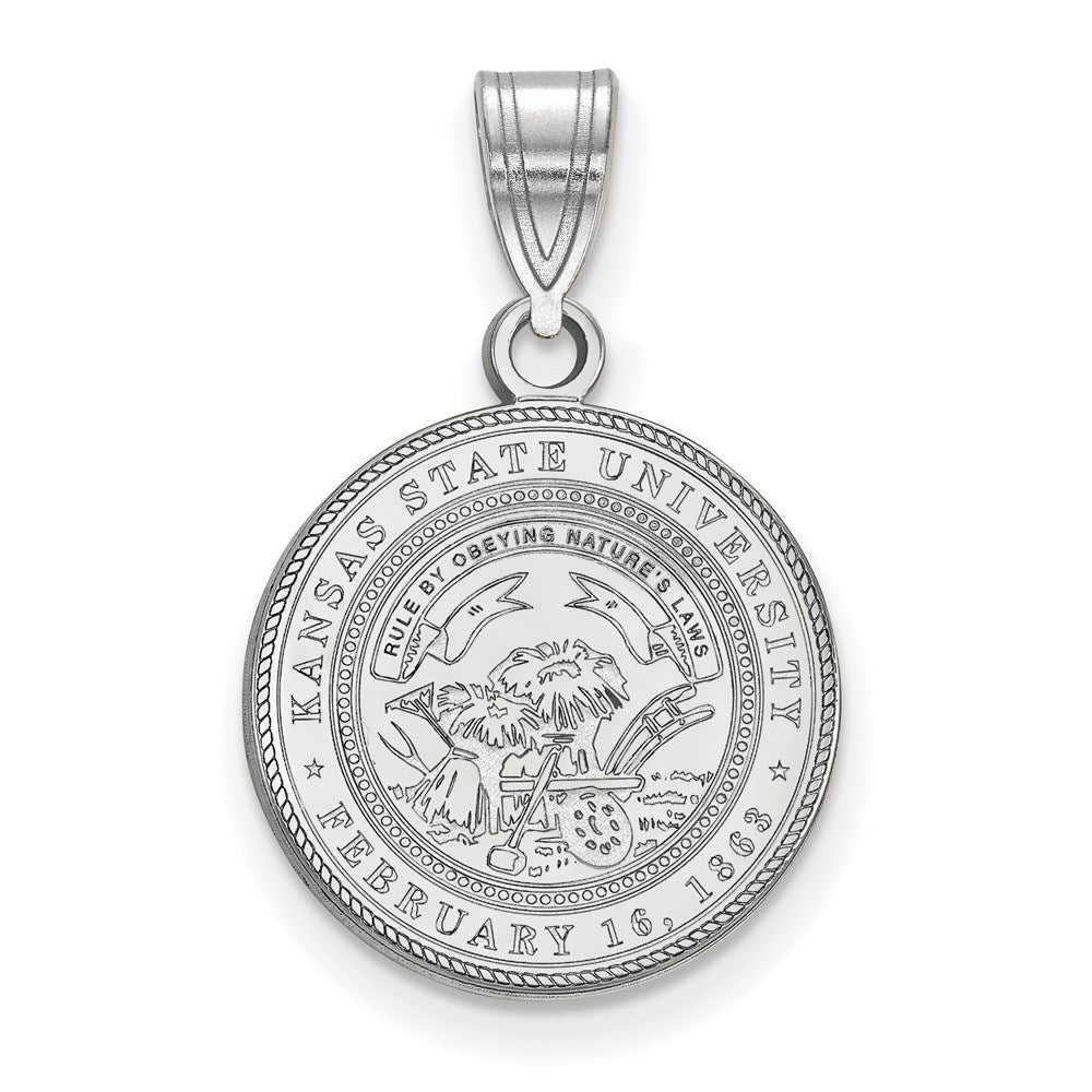 Sterling Silver Rhodium Plated Logoart Kansas State University Medium Crest Pendant