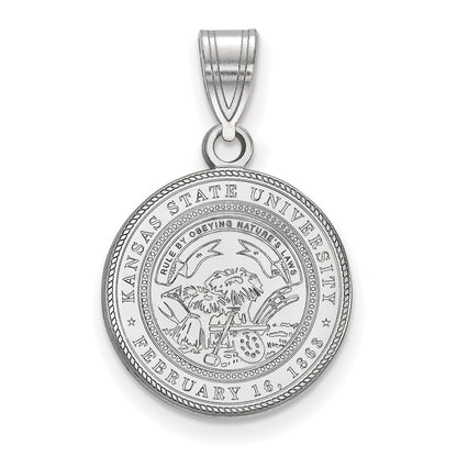Sterling Silver Rhodium Plated Logoart Kansas State University Medium Crest Pendant