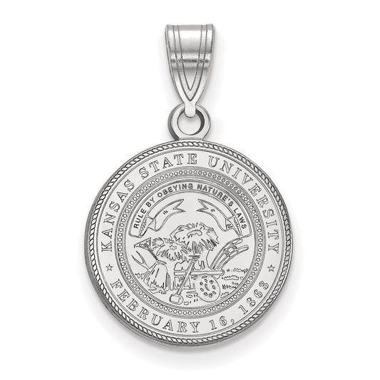 Sterling Silver Rhodium Plated Logoart Kansas State University Medium Crest Pendant