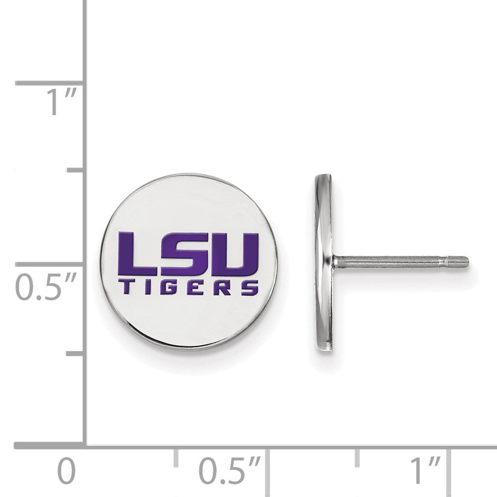 Sterling Silver Rhodium Plated Logoart Louisiana State University L S U Tigers Small Enameled Disc Post Earrings
