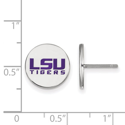 Sterling Silver Rhodium Plated Logoart Louisiana State University L S U Tigers Small Enameled Disc Post Earrings