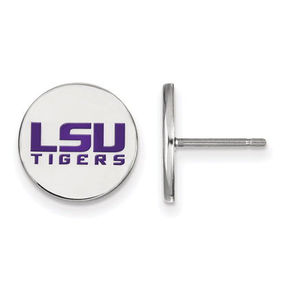 Sterling Silver Rhodium Plated Logoart Louisiana State University L S U Tigers Small Enameled Disc Post Earrings
