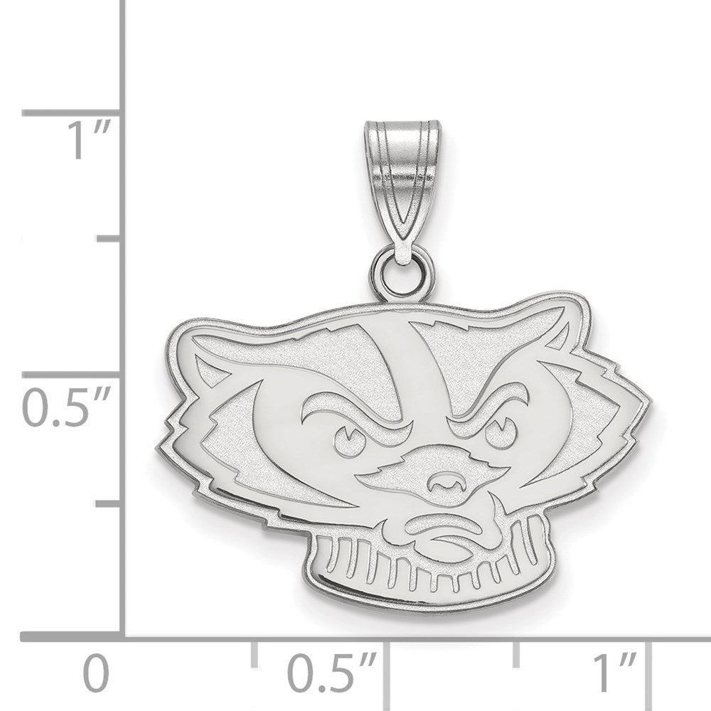 Sterling Silver Rhodium Plated Logoart University Of Wisconsin Badger Medium Pendant