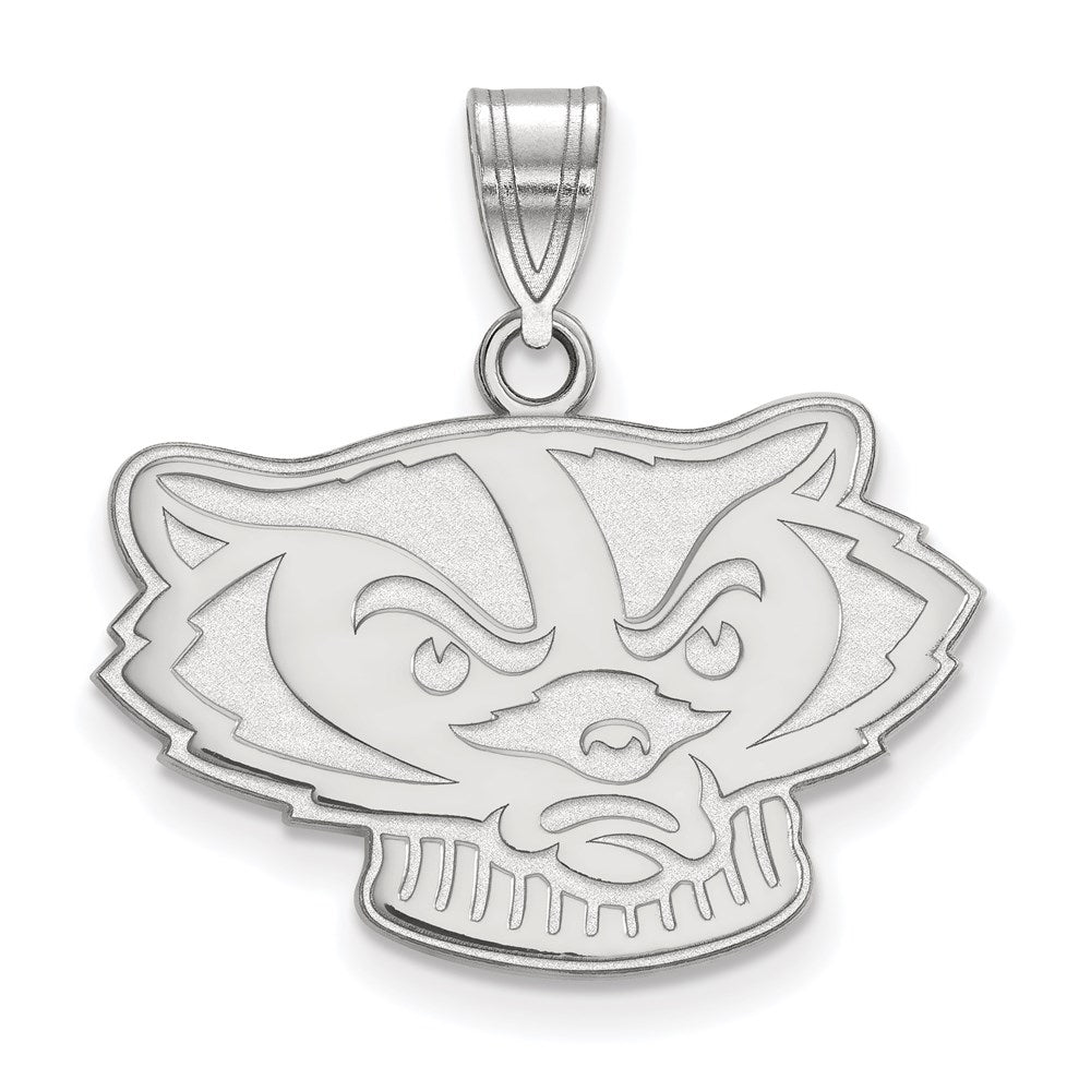 14K White Gold Logoart University Of Wisconsin Badger Medium Pendant