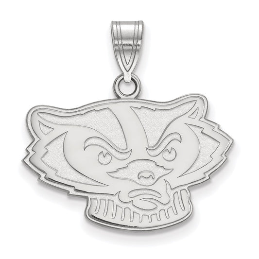 14K White Gold Logoart University Of Wisconsin Badger Medium Pendant