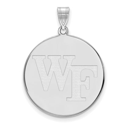 Sterling Silver Rhodium Plated Logoart Wake Forest University W F Extra Large Disc Pendant