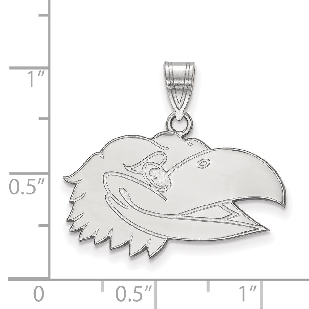 Sterling Silver Rhodium Plated Logoart University Of Kansas Jayhawk Medium Pendant