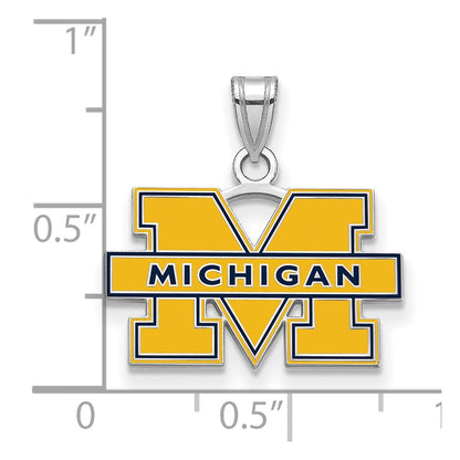 Sterling Silver Rhodium Plated Logoart University Of Michigan Letter M Small Blue Enameled Pendant