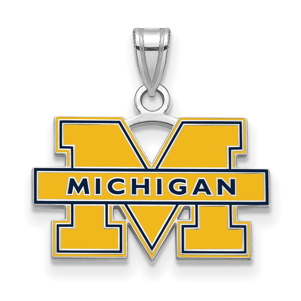 Sterling Silver Rhodium Plated Logoart University Of Michigan Letter M Small Blue Enameled Pendant