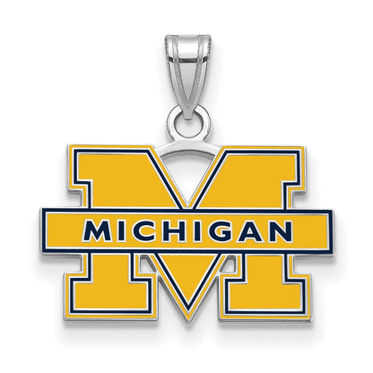Sterling Silver Rhodium Plated Logoart University Of Michigan Letter M Small Blue Enameled Pendant