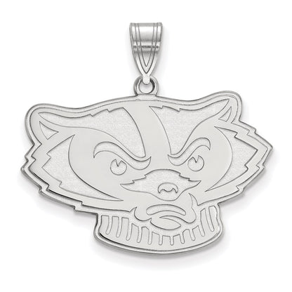 Sterling Silver Rhodium Plated Logoart University Of Wisconsin Badger Large Pendant