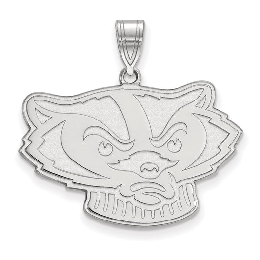 Sterling Silver Rhodium Plated Logoart University Of Wisconsin Badger Large Pendant
