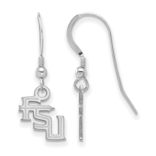 Sterling Silver Rhodium Plated Logoart Florida State University F S U Extra Small Dangle Wire Earrings