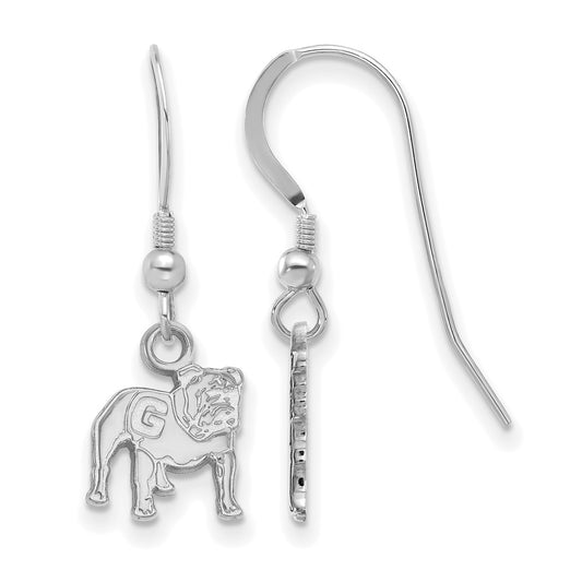 Sterling Silver Rhodium Plated Logoart University Of Georgia Bulldog Extra Small Dangle Wire Earrings