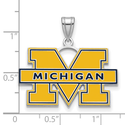Sterling Silver Rhodium Plated Logoart University Of Michigan Letter M Large Blue Enameled Pendant