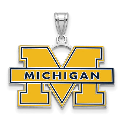 Sterling Silver Rhodium Plated Logoart University Of Michigan Letter M Large Blue Enameled Pendant
