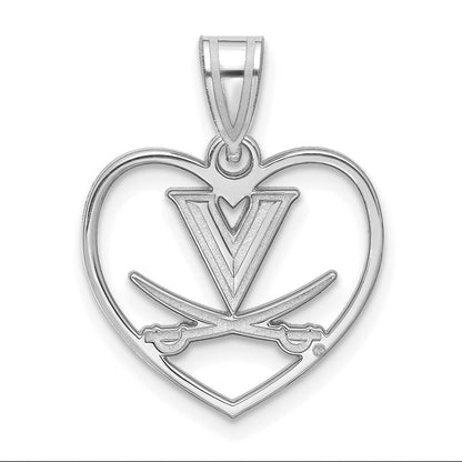 Sterling Silver Rhodium Plated Logoart University Of Virginia Heart Pendant