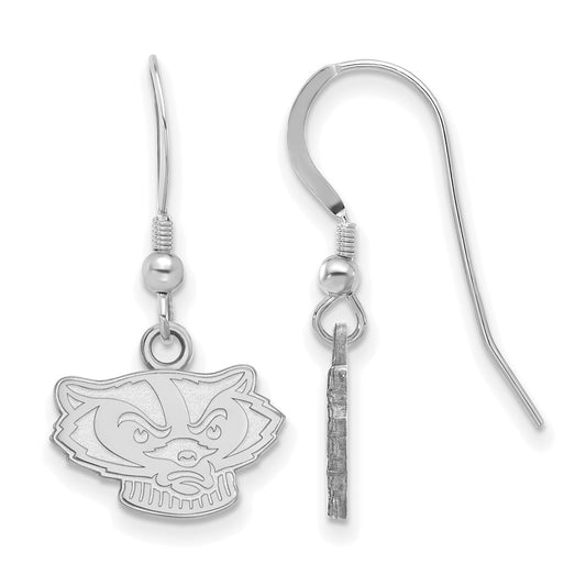 Sterling Silver Rhodium Plated Logoart University Of Wisconsin Badger Extra Small Dangle Wire Earrings