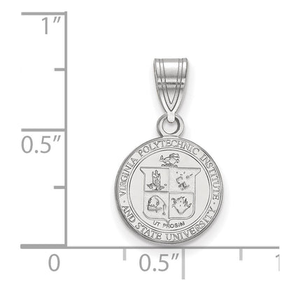 Sterling Silver Rhodium Plated Logoart Virginia Tech Small Crest Pendant