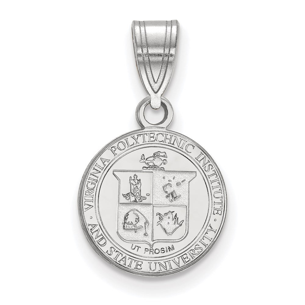 Sterling Silver Rhodium Plated Logoart Virginia Tech Small Crest Pendant