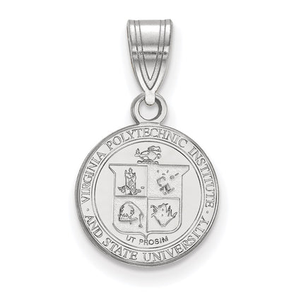 Sterling Silver Rhodium Plated Logoart Virginia Tech Small Crest Pendant