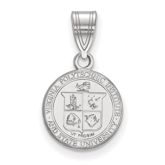 Sterling Silver Rhodium Plated Logoart Virginia Tech Small Crest Pendant
