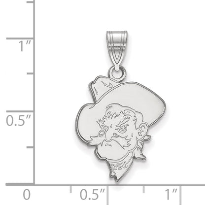 Sterling Silver Rhodium Plated Logoart Oklahoma State University Cowboy Large Pendant