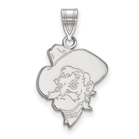 Sterling Silver Rhodium Plated Logoart Oklahoma State University Cowboy Large Pendant