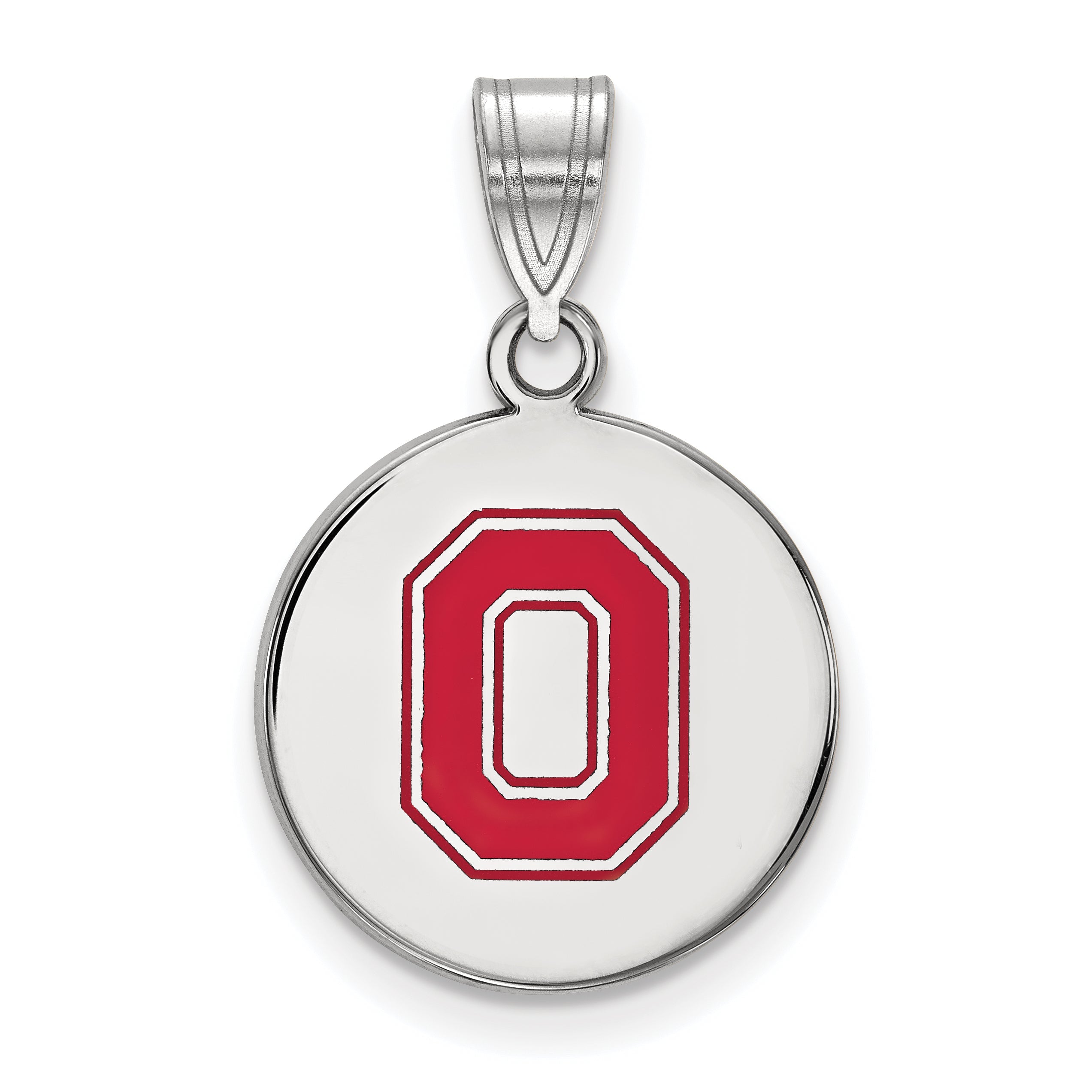 Sterling Silver Rhodium Plated Logoart The Ohio State University Letter O Medium Enameled Disc Pendant