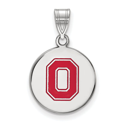 Sterling Silver Rhodium Plated Logoart The Ohio State University Letter O Medium Enameled Disc Pendant