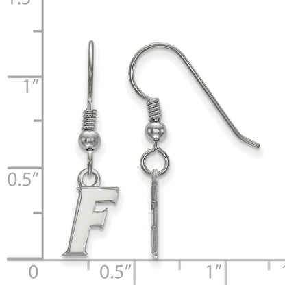 Sterling Silver Rhodium Plated Logoart University Of Florida Letter F Extra Small Dangle Wire Earrings