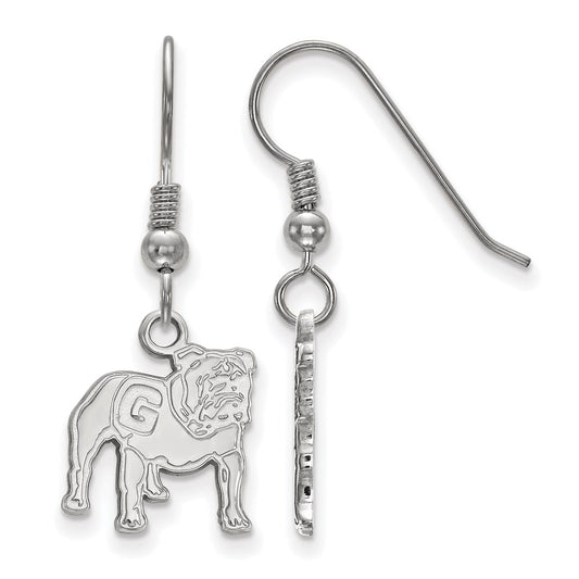 Sterling Silver Rhodium Plated Logoart University Of Georgia Bulldog Small Dangle Wire Earrings