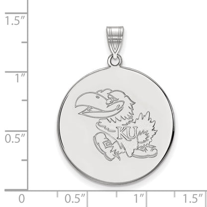 Sterling Silver Rhodium Plated Logoart University Of Kansas Jayhawk Extra Large Disc Pendant
