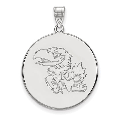 14K White Gold Logoart University Of Kansas Jayhawk Extra Large Disc Pendant