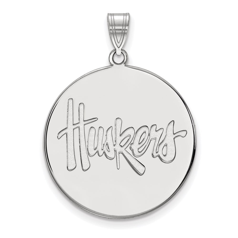 14K White Gold Logoart University Of Nebraska Huskers Extra Large Disc Pendant