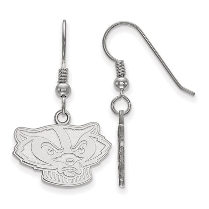 Sterling Silver Rhodium Plated Logoart University Of Wisconsin Badger Small Dangle Wire Earrings