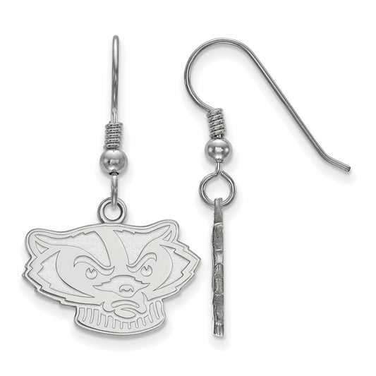 Sterling Silver Rhodium Plated Logoart University Of Wisconsin Badger Small Dangle Wire Earrings