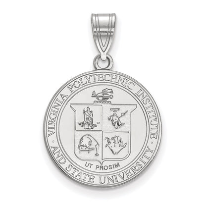 Sterling Silver Rhodium Plated Logoart Virginia Tech Large Crest Pendant